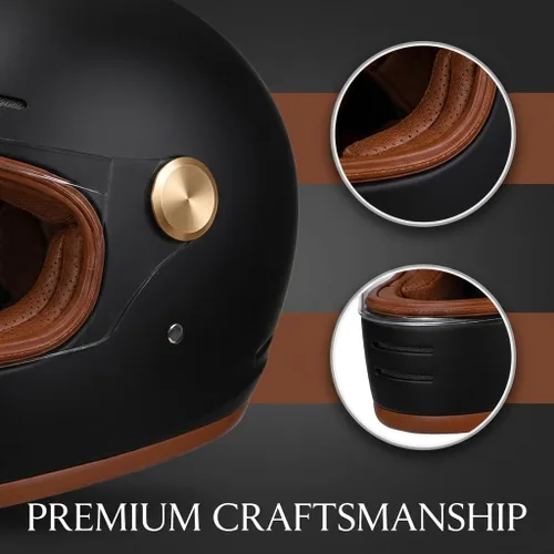 Miniatura 5 de Casco retro para motocicleta Loyoriwy para adultos: Casco integral vintage con sistema de ventilación, diseño impermeable para motociclismo Negro
