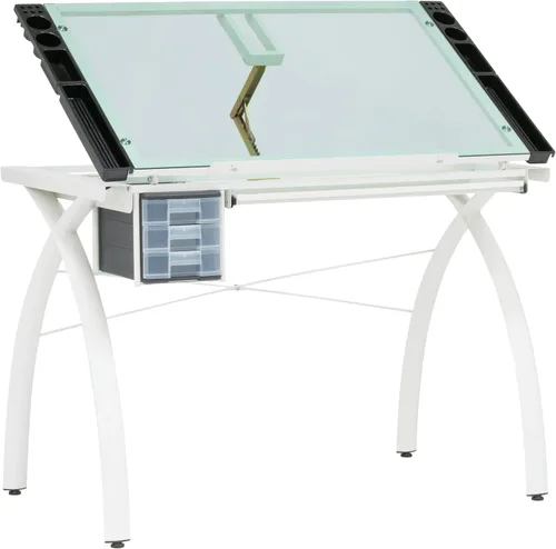 Miniatura 7 de Mesa de Dibujo y Manualidades Futura con Parte Superior de Vidrio de Seguridad Ajustable y Templado – Escritorio de Arte Moderno con Cajones