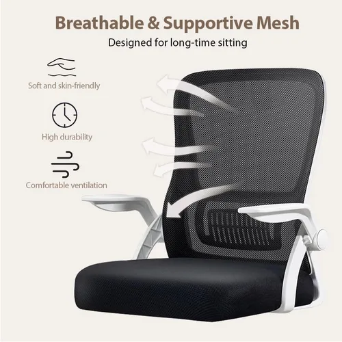 Miniatura 3 de Silla de Oficina, Silla de Escritorio Ergonómica, Silla de Malla Transpirable, Silla Giratoria con Brazos Abatibles y Soporte Lumbar, Silla de negro