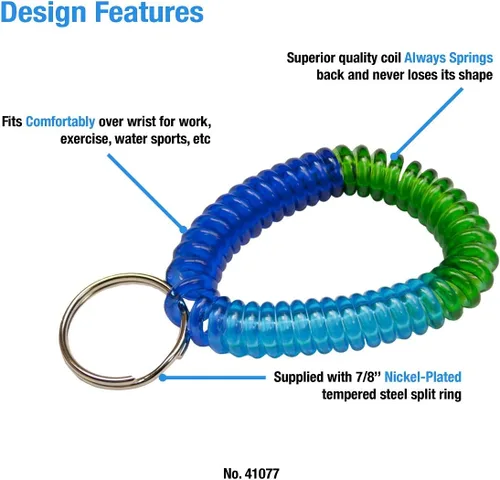 Miniatura 2 de Lucky Line - Resorte de muñeca en espiral de 2 pulgadas de diámetro con llavero de acero, multicolor, pulsera flexible para muñeca, se estira hasta