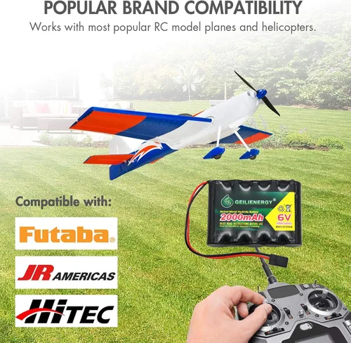 Miniatura 4 de Paquete de 2 baterías NiMH RX de 6 V 2000 mAh recargables con conector Hitec para aviones RC y robot para caminar