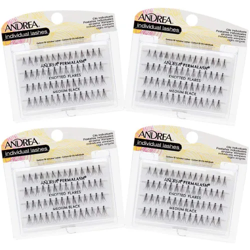 Andrea Pestañas individuales anudadas, medianas, negras, ligeras, para bricolaje, extensiones de pestañas de aspecto natural, paquete de 4