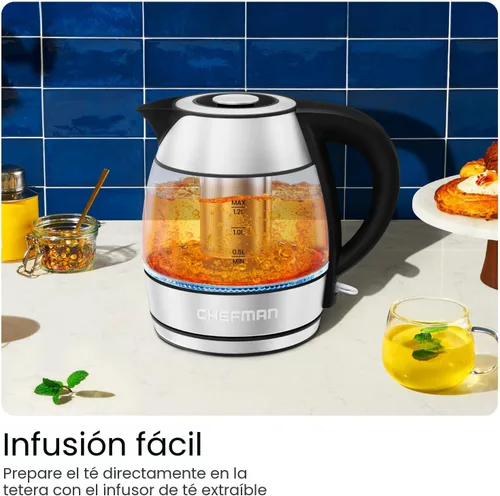 Miniatura 6 de CHEFMAN Hervidor Eléctrico – Tetera de Agua Caliente de 1.2L 1500W con Infusor, sin BPA, Apagado Automático, Protección contra Hervido en Seco, Tapa