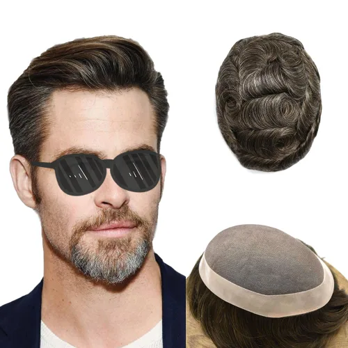 Miniatura 18 de Toupee para hombres Cabello humano real para hombre Toupee Hair Piece para hombres Fine Mono Men Sistema de cabello Poly Skin Sistema de cabello