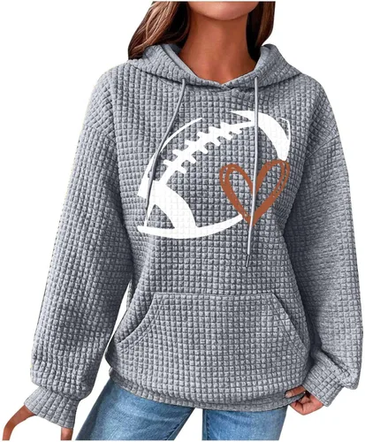 Football Sweatshirts for Women Waffle Hoodie Tops Casual Oversized Hoodies Football Mom Hooded Pullover Costume