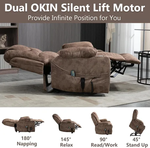 Miniatura 5 de Silla reclinable eléctrica de gran tamaño para personas grandes y altas, silla reclinable eléctrica grande de 25 pulgadas con masaje y calefacción