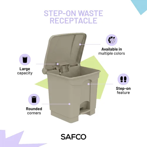 Miniatura 3 de Safco Cubo de basura de plástico para interiores, eliminación de manos libres, 8 galones, color marrón