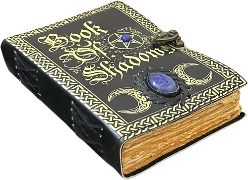 Libro de hechizos en blanco de sombras con lapislázuli celta – Diario de cuero vintage con cerradura, diario de basura de grimorio, cuaderno de