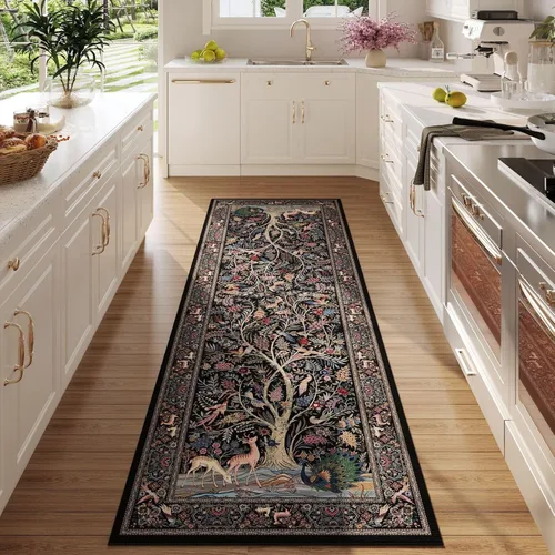 Miniatura 21 de Rugcomf Alfombra de pasillo lavable para cocina 2'6''x8' Alfombra de pasillo para entrada interior floral antideslizante alfombra suave para Azul