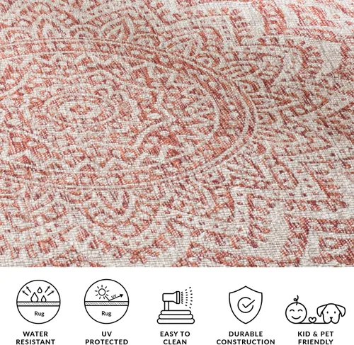 Miniatura 150 de SAFAVIEH Alfombra lavable para exteriores, colección Courtyard - Pasillo de 2.3 x 8 pies, color beige claro y marrón claro, no desprende pelusa
