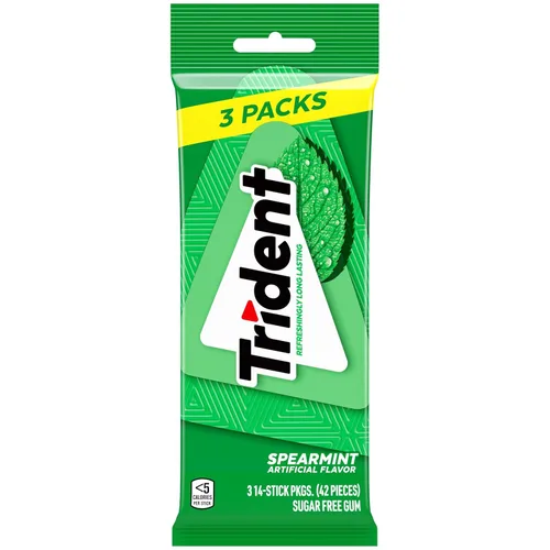 Miniatura 4 de Trident Goma de mascar de menta verde sin azúcar, 3 paquetes de 14 piezas (42 piezas en total)