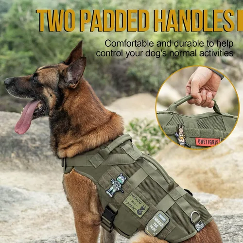 Miniatura 7 de OneTigris Arnés táctico para perros pequeños, diseño de malla, chaleco transpirable para perros militares, chalecos Molle con asas, arnés