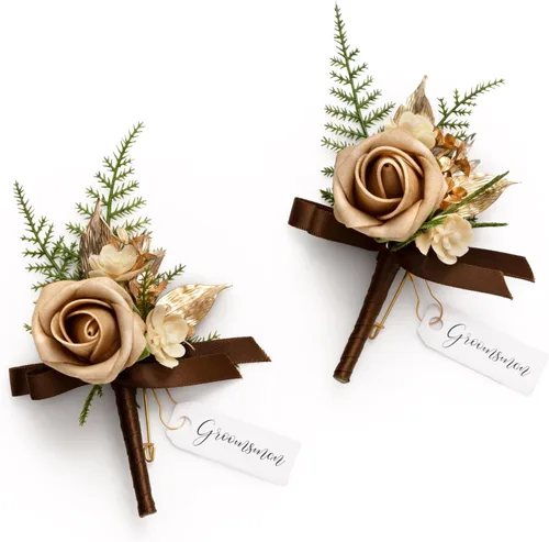 Miniatura 9 de Ling's moment Boutonniere para hombres, 2 piezas de novios, padrinos de boda, flores artificiales para bodas, bailes, regreso a casa, etc. Azul Azul