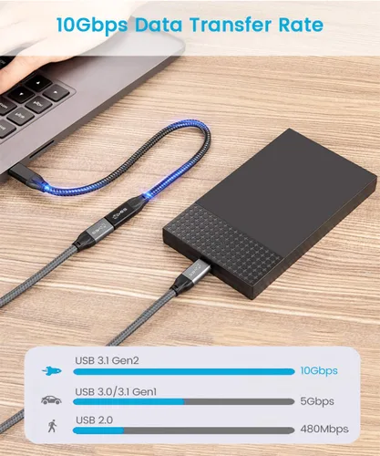 Miniatura 5 de Cable de extensión USB C, 2 pies / 2.0 ft USB 3.1 Gen 2 tipo C macho a hembra cable extensor compatible con PD 100W/10Gbps/4K @60Hz salida de video
