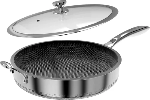 Miniatura 7 de Sartén Salteadora de Acero Inoxidable 316L de 5QT Wok Hexagonal Antiadherente con Tapa, Dos Asas para Sostener, Libre de PFOA, Apto