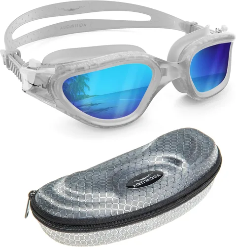 Miniatura 46 de AqtivAqua DX - Gafas de natación con visión amplia para adultos, hombres y mujeres, antiempañamiento y sin fugas Gafas negras + funda plateada