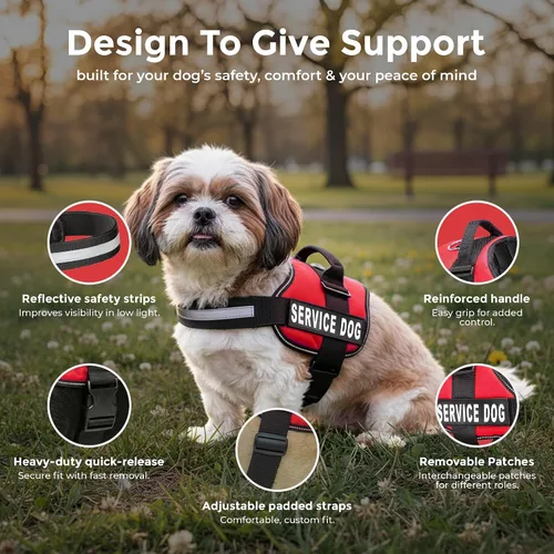 Miniatura 10 de Arnés Industrial Puppy para perros con correas y asa, y chaleco con parche reflectante, en un cómodo diseño de malla, Bright Red Rojo Brillante