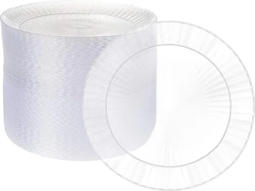 Miniatura 8 de Ilyapa Paquete de 100 platos de postre desechables de 10 pulgadas, juegos de fiesta de plástico transparente para 100 invitados, platos