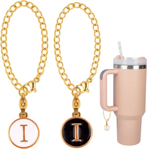 2 Dijes de Letra I, Accesorios para Taza Stanley Simple Modern, Placa de Identificación de Nombre, Letra Inicial para Mango, Dije Personalizado para