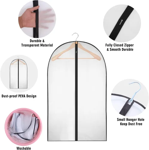Miniatura 24 de Bolsas de ropa de 50 pulgadas para colgar ropa, fundas transparentes a prueba de trajes con refuerzos de 4 pulgadas para almacenamiento en armario