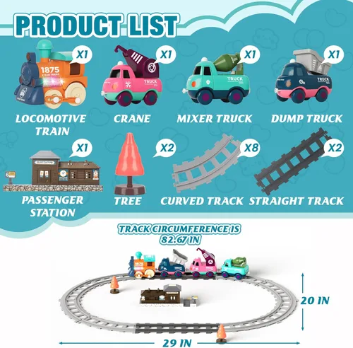 Miniatura 7 de MORECOLL Juego de Tren Eléctrico para Niños Pequeños y Niños con Música, Luces y Vías - Primer Tren Choo Choo, Conexión Magnética, Regalos