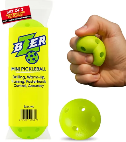 BZER Pelotas silenciosas de pickleball – Mini bolas de entrenamiento de goma silenciosa – Juego de 3 para jugar en interiores y exteriores,