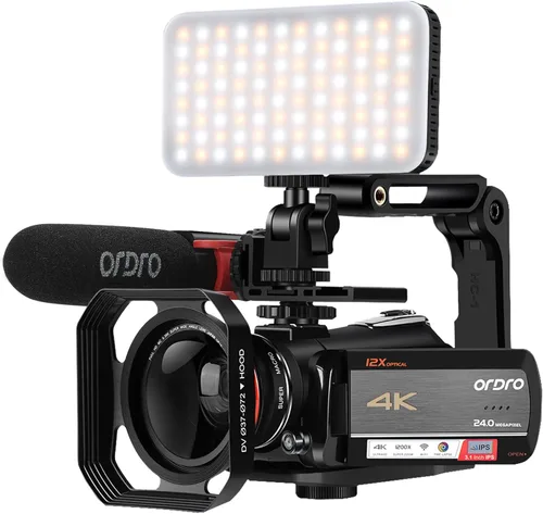 ORDRO Videocámara con Zoom Óptico para Transmisión en Vivo UHD 4K, AC5 Plus, Cámara para Vlogging de YouTube, Pantalla Táctil Giratoria, Anti-Shake,