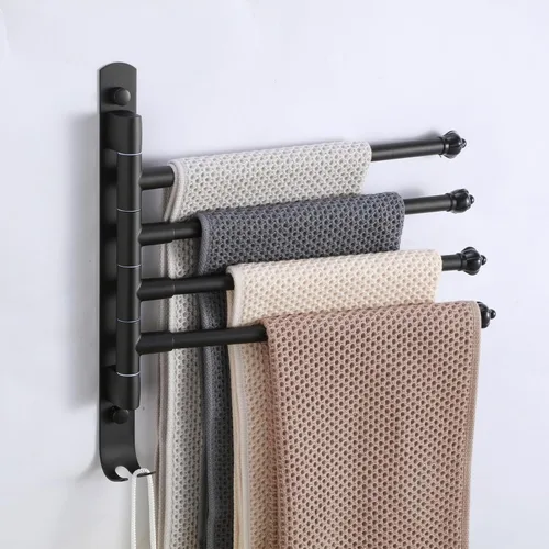 Miniatura 7 de Toallero giratorio negro para Bathrrom montado en la pared, estante de secado para ahorrar espacio, organizador de almacenamiento para colgar de 12