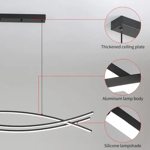 Miniatura 4 de Lámpara colgante, lámpara colgante lineal LED regulable, lámpara colgante fija, lámpara de araña LED moderna curvada, lámparas de araña para comedor