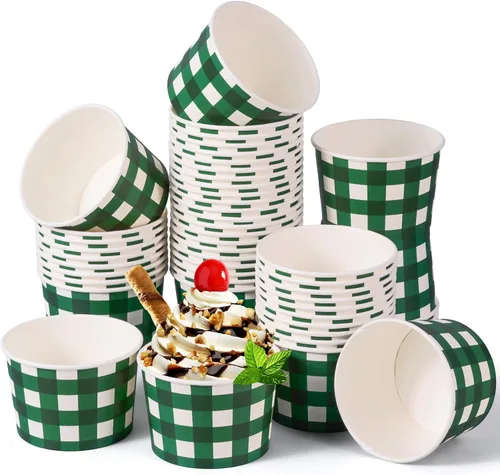 Miniatura 13 de Sieral Paquete de 50 tazas de papel de helado de guingán de 9 onzas, cuencos desechables de picnic, postre de búfalo a cuadros, cuenco de papel a