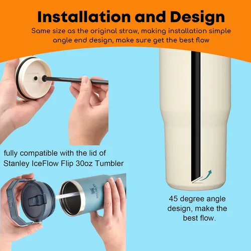 Miniatura 8 de ALINK Pajitas de repuesto para vaso Stanley IceFlow de 30 onzas, paquete de 6 popotes reutilizables de plástico negro compatibles con vaso IceFlow
