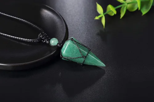Miniatura 5 de XIANNVXI Collar con dije de piedra puntiaguda de cristal curativo, cuerda negra ajustable, piedra preciosa natural, joyería para hombres y mujeres
