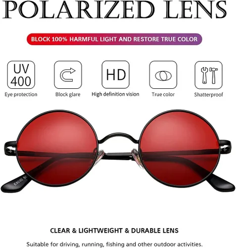 Miniatura 5 de PORADAY Circle Lennon - Gafas de sol polarizadas redondas retro, estilo hippie, gafas de sol de círculo pequeño