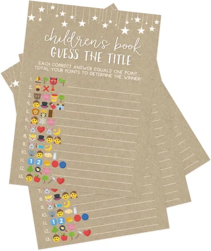 Miniatura 5 de Printed Party Juegos de baby shower para niño o niña - Juego de título de libro Guess The Children's Book, diseño rústico de granero de papel Emoji