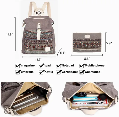 Miniatura 3 de Mochila casual y moderna para mujeres, ligera, con correas para los hombros, ideal como bolsa de viaje o mochila para el uso diario