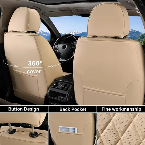 Miniatura 2 de Coverado Fundas de Asientos Delanteros, Funda de Asiento de Cuero Sintético de Lujo Impermeable, Protector de Asiento de Coche Beige, Funda