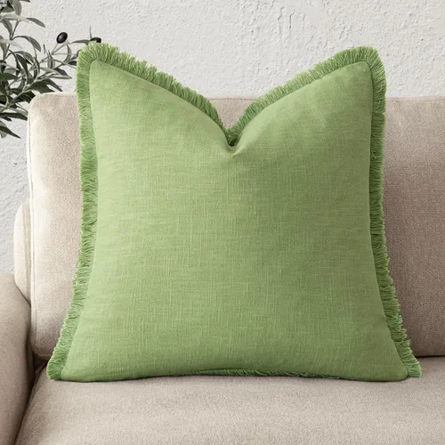 Miniatura 58 de Foindtower Fundas de almohada decorativas de lino con flecos, acogedora funda de cojín bohemia estilo farmhouse con borlas, funda de almohada