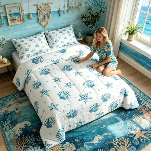 Miniatura 83 de Manfei Go Fishing Juego de edredón tamaño King para niños, juego de ropa de cama con diseño geométrico de peces de bass y rombos, decoración