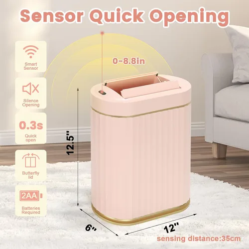 Miniatura 7 de ELPHECO - Cubo de basura de baño con tapa de mariposa, basurero con sensor de movimiento para baño, decoraciones de baño, cubo de basura automático