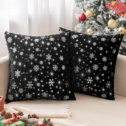 Miniatura 13 de MIULEE - Juego de 2 fundas de cojín decorativas de Navidad, hechas de piel sintética suave con copos de nieve plateados y brillantina, para Verde
