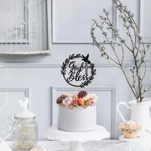 Miniatura 5 de 1 pieza de decoración de pastel Dios bendiga con cruz de paloma y purpurina, para bautizo, primera comunión, celebración religiosa, baby shower