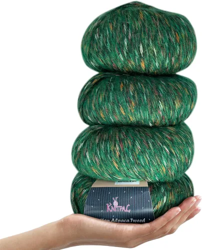 Miniatura 9 de Hilo de alpaca Tweed de algodón para ganchillo, paquete de 4 (588 yardas/7.05 oz), patrones libres, hilo de tweed para tejer, peso de peinado ligero