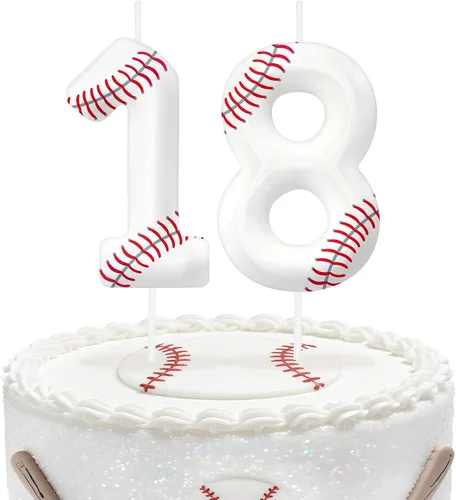 Miniatura 66 de Velas de cumpleaños con el número 0 de béisbol, decoración de pastel con temática de béisbol para niños y niñas, decoraciones de pasteles