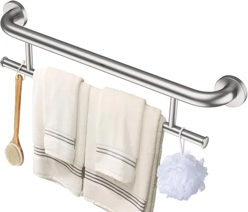 Miniatura 17 de Toallero de níquel cepillado con barra de agarre, mango de soporte equilibrado de seguridad de acero inoxidable de 17 pulgadas, toallero