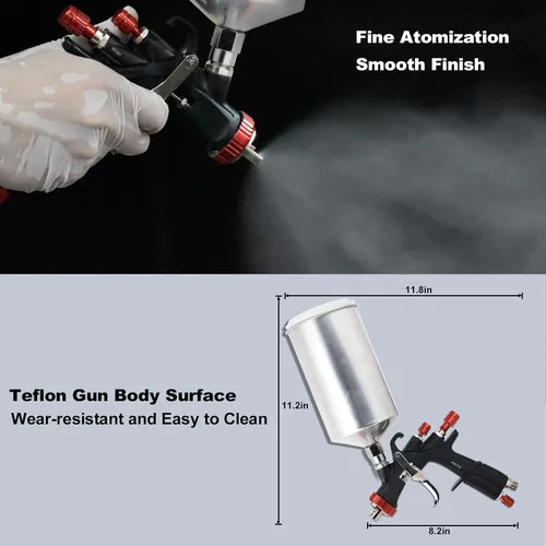 Miniatura 5 de AEROPRO Tools R500 LVLP Kit de pistola de pulverización de aire doble con taza de aluminio de 1000 cc, pistolas de pintura A610 automotriz, pistola