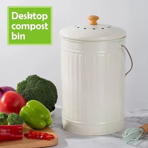 Miniatura 5 de Cubo de compost de cocina de 1.7 galones, contenedor de compost para encimera interior con tapa, cubo de compost 100% a prueba de óxido con filtros