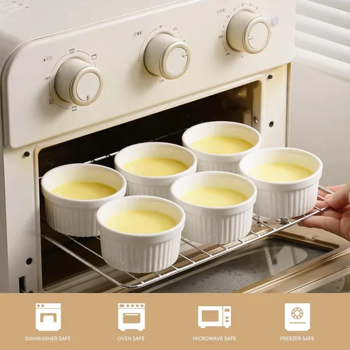 Miniatura 3 de Dafuceramic Ramequines con tapas, de 8 onzas, color blanco, creme Brulee, moldes de cerámica aptos para horno, juego de 6 natillas de porcelana