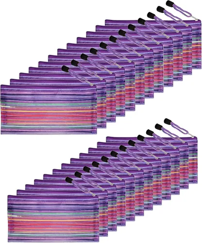 Miniatura 12 de Muka 24 bolsas con cremallera a rayas de arco iris, bolsas de almacenamiento para organizador, viajes y oficina, verde-B5