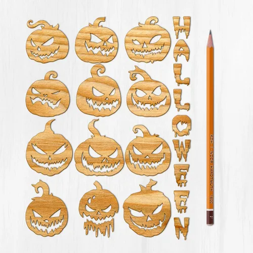Miniatura 18 de Ajoure Fine Lasercut Embelishments # Lindas calabazas y árboles espeluznantes Halloween Vintage chapa madera contrachapada silueta para manualidades