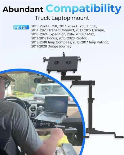 Miniatura 2 de Soporte para laptop de camión apto para Ford F150, F350, F250, F550, sin perforaciones, soporte para computadora portátil de hasta 17 pulgadas